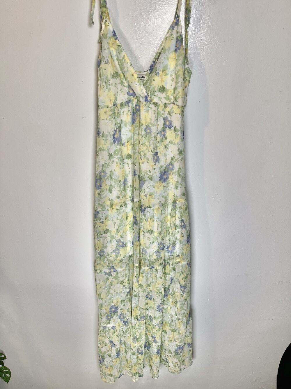 Abercrombie & Fitch Pastel Yellow Floral Tiered Maxi Dress Chiffon V Neck Sz XS